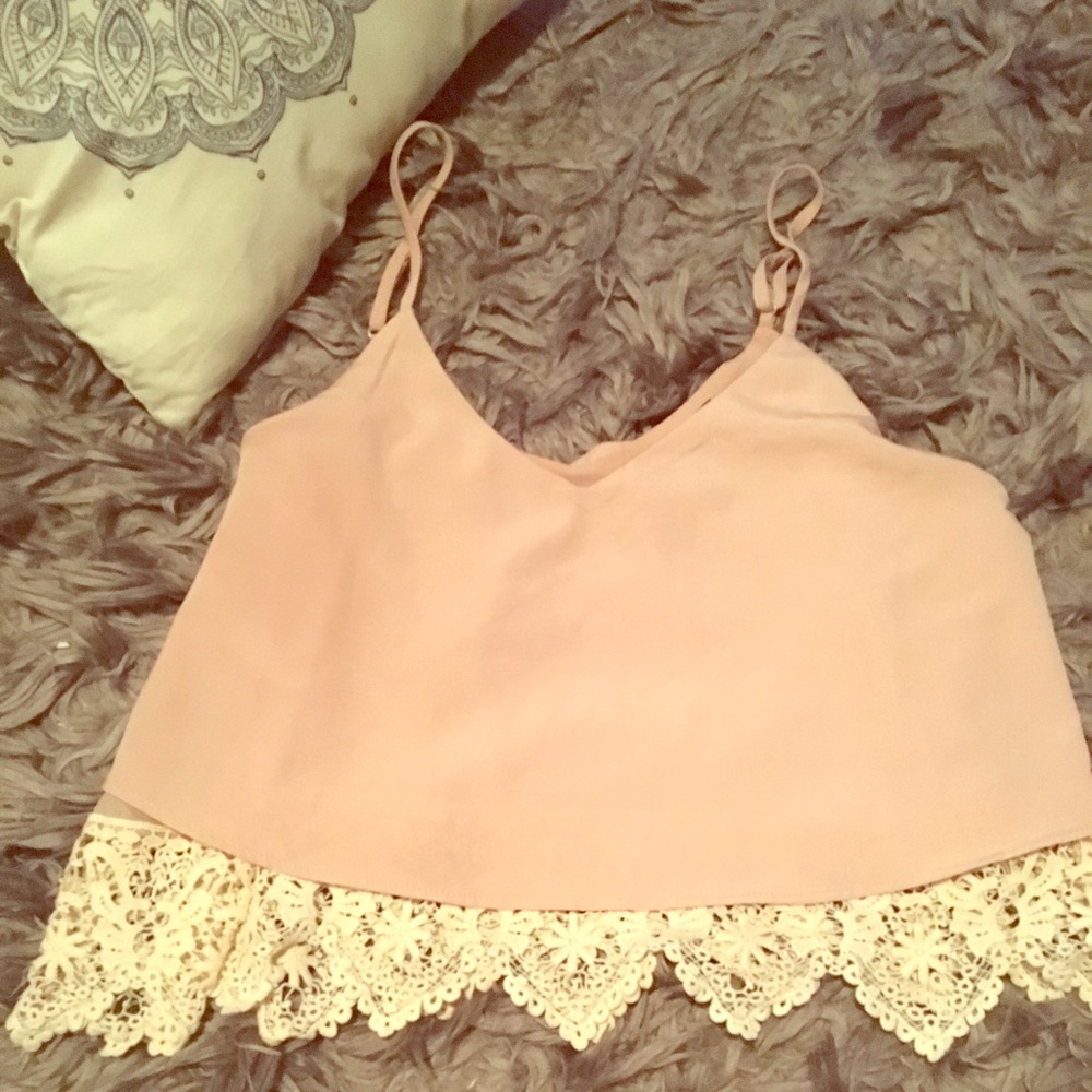Forever 21 Pink white lace crop top